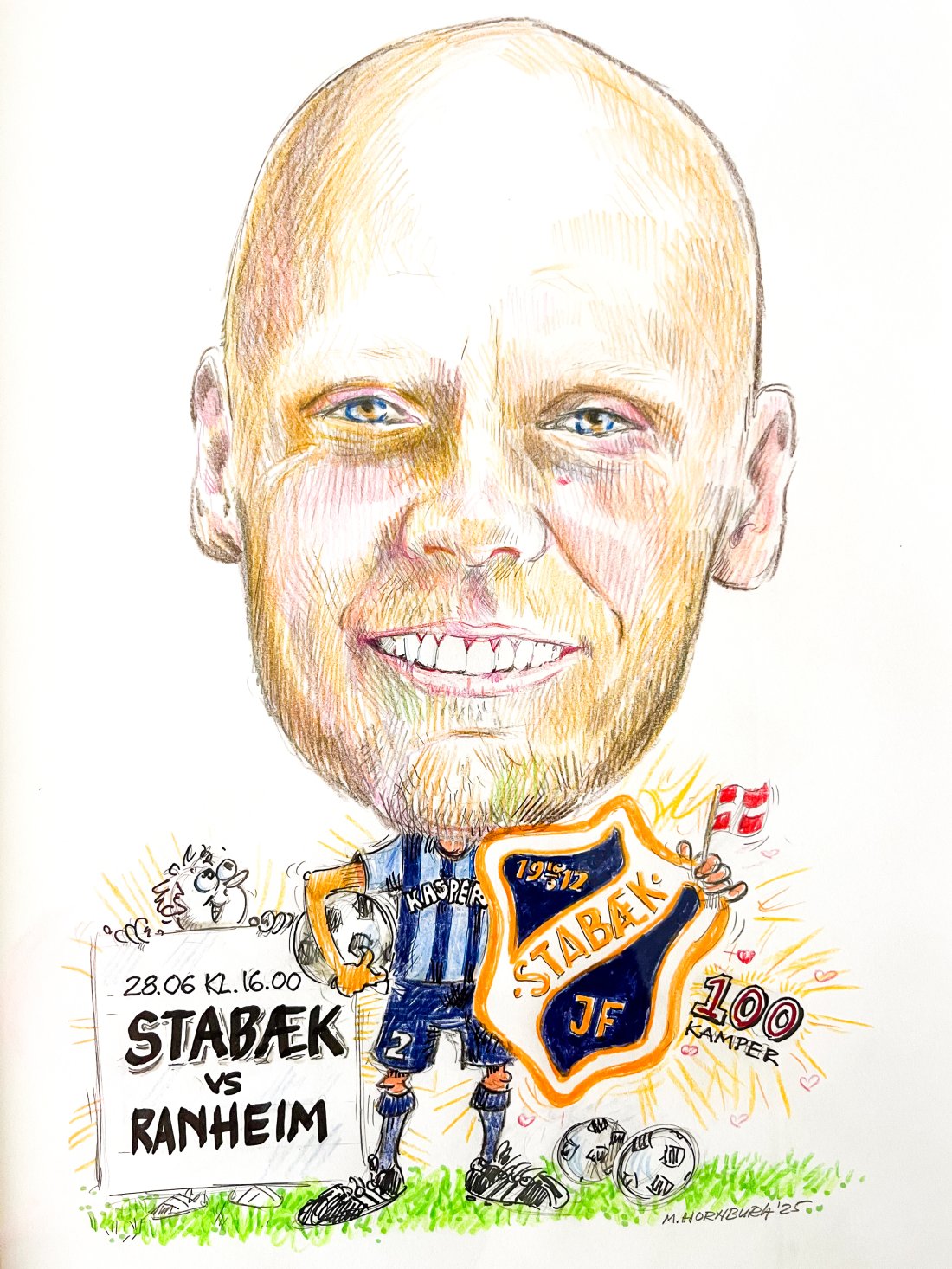 Kasper Pedersen 100 kamper: Illustrasjon av Morten Hornburg